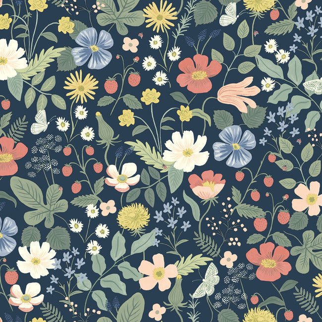Rifle Paper Co Strawberry Fields Wallpaper - Navy