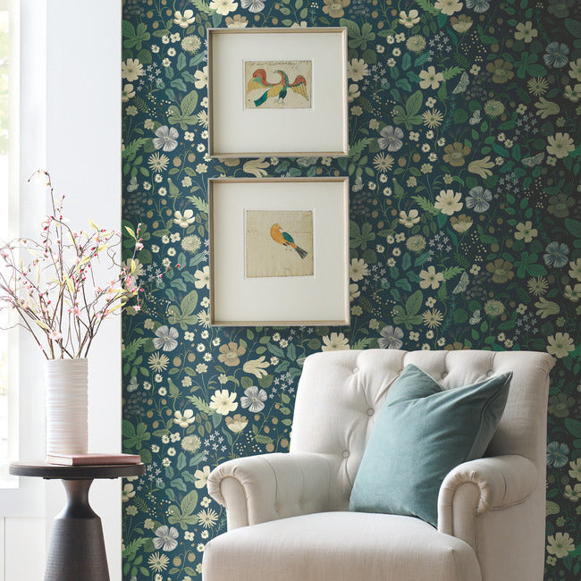 Rifle Paper Co Strawberry Fields Wallpaper - Teal