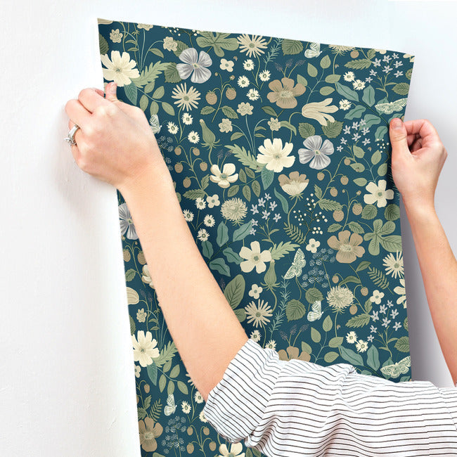 Rifle Paper Co Strawberry Fields Wallpaper - Teal