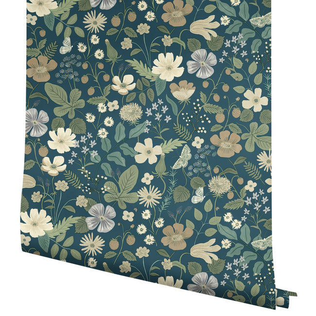 Rifle Paper Co Strawberry Fields Wallpaper - Teal