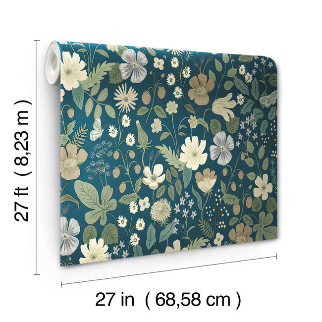 Rifle Paper Co Strawberry Fields Wallpaper - Teal