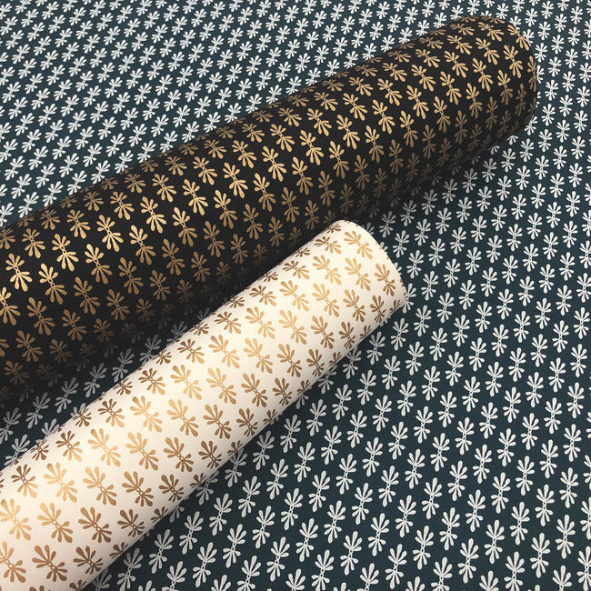 Rifle Paper Co Petal Wallpaper - Black & Metallic Gold
