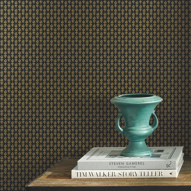 Rifle Paper Co Petal Wallpaper - Black & Metallic Gold