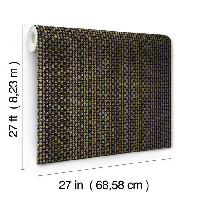 Rifle Paper Co Petal Wallpaper - Black & Metallic Gold