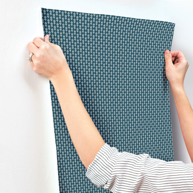Rifle Paper Co Petal Wallpaper - Teal & White