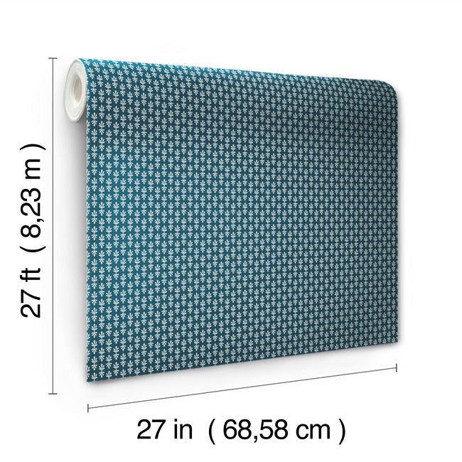 Rifle Paper Co Petal Wallpaper - Teal & White