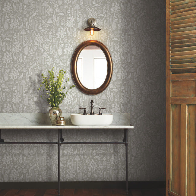 Rifle Paper Co Menagerie Toile Wallpaper - Grey & White