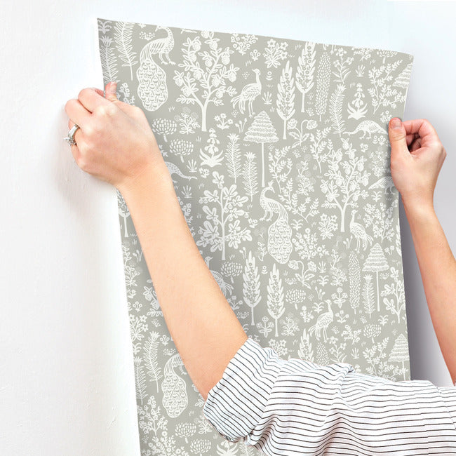 Rifle Paper Co Menagerie Toile Wallpaper - Grey & White