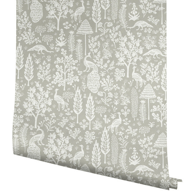 Rifle Paper Co Menagerie Toile Wallpaper - Grey & White