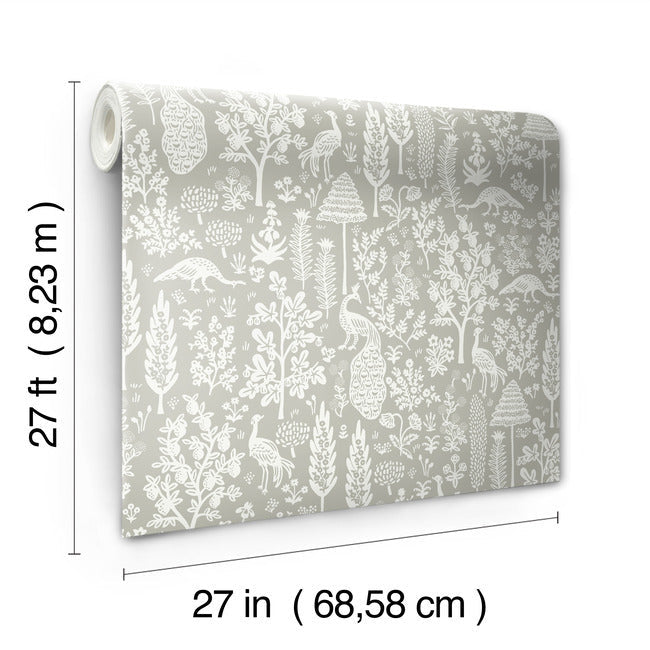 Rifle Paper Co Menagerie Toile Wallpaper - Grey & White