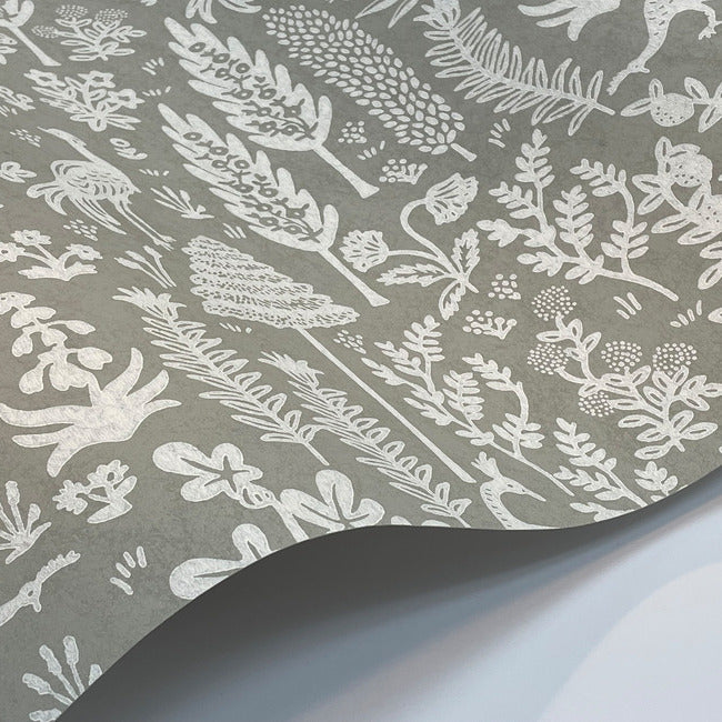 Rifle Paper Co Menagerie Toile Wallpaper - Grey & White