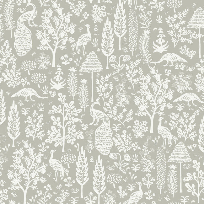 Rifle Paper Co Menagerie Toile Wallpaper - Grey & White