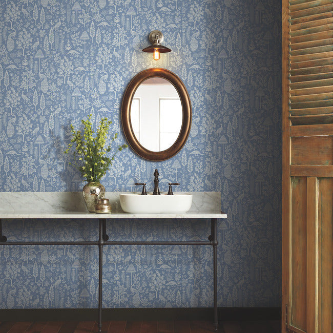 Rifle Paper Co Menagerie Toile Wallpaper - Blue & White