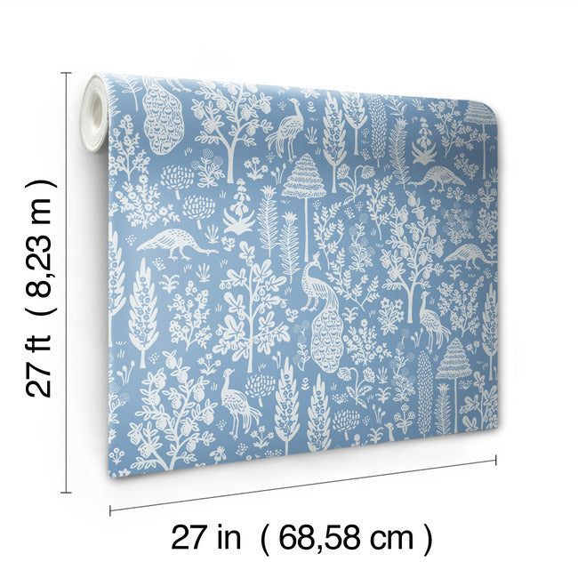 Rifle Paper Co Menagerie Toile Wallpaper - Blue & White