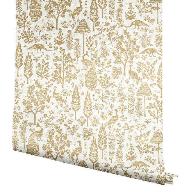 Rifle Paper Co Menagerie Toile Wallpaper - White & Metallic Gold