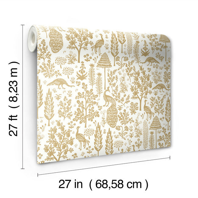 Rifle Paper Co Menagerie Toile Wallpaper - White & Metallic Gold