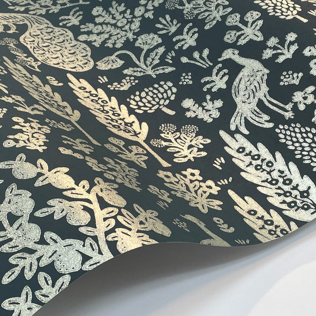 Rifle Paper Co Menagerie Toile Wallpaper - Navy & Metallic Silver