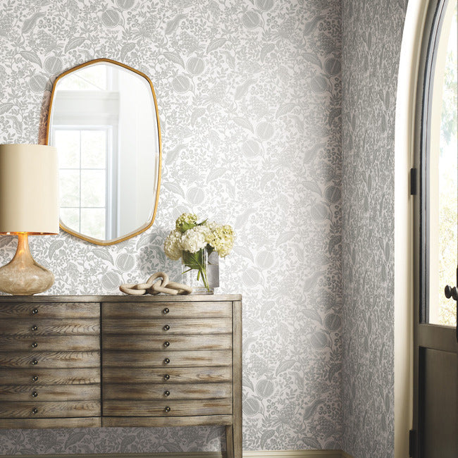 Rifle Paper Co Pomegranate Wallpaper - White & Metallic Silver