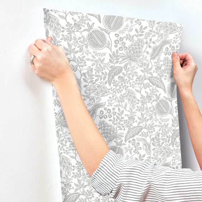 Rifle Paper Co Pomegranate Wallpaper - White & Metallic Silver