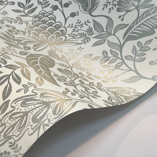 Rifle Paper Co Pomegranate Wallpaper - White & Metallic Silver