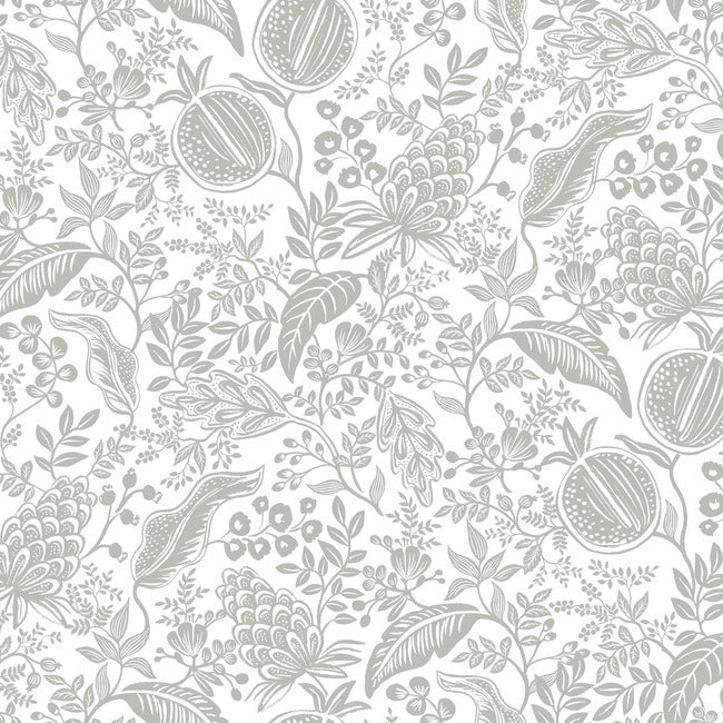 Rifle Paper Co Pomegranate Wallpaper - White & Metallic Silver