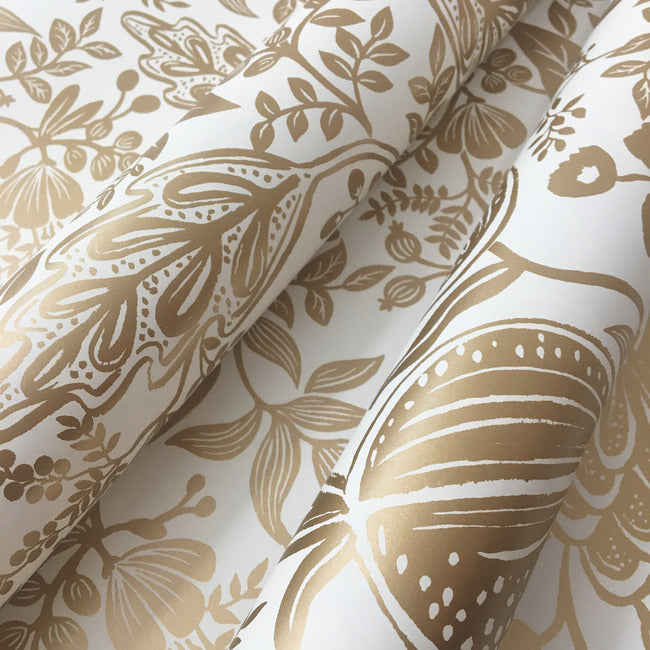 Rifle Paper Co Pomegranate Wallpaper - White & Metallic Gold