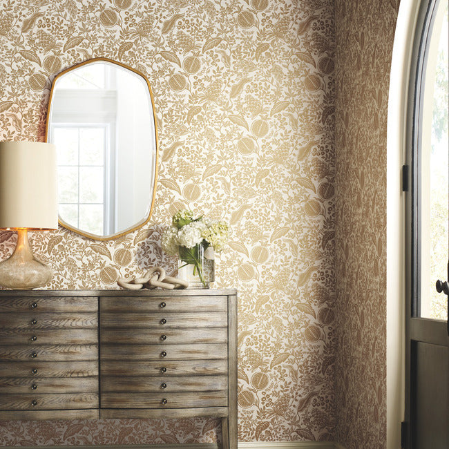 Rifle Paper Co Pomegranate Wallpaper - White & Metallic Gold