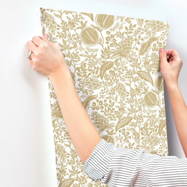Rifle Paper Co Pomegranate Wallpaper - White & Metallic Gold
