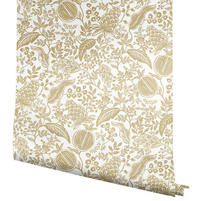 Rifle Paper Co Pomegranate Wallpaper - White & Metallic Gold