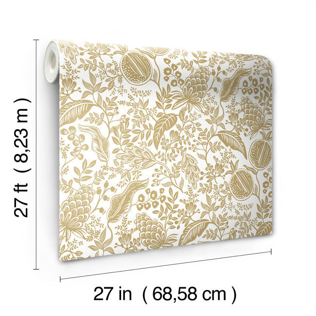 Rifle Paper Co Pomegranate Wallpaper - White & Metallic Gold