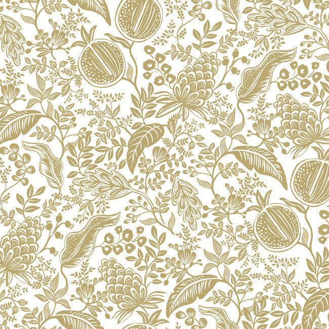 Rifle Paper Co Pomegranate Wallpaper - White & Metallic Gold