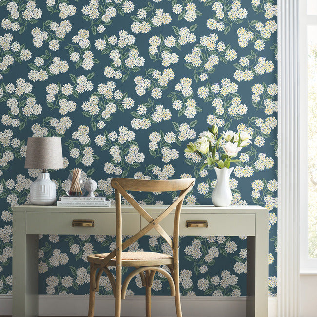 Rifle Paper Co Hydrangea Wallpaper - Teal