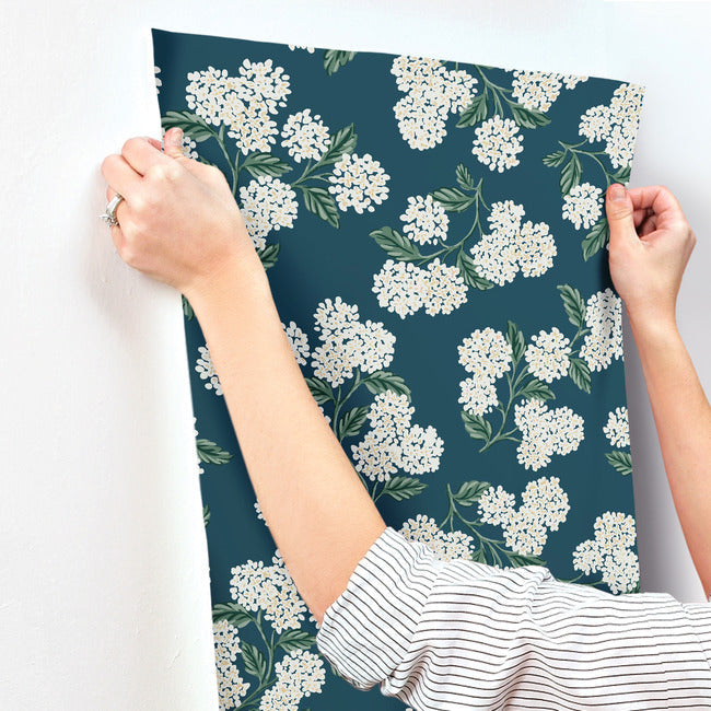 Rifle Paper Co Hydrangea Wallpaper - Teal