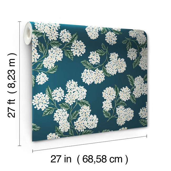 Rifle Paper Co Hydrangea Wallpaper - Teal