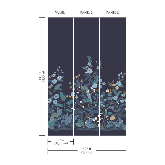 Rifle Paper Co Peacock Wallpaper Mural - Navy