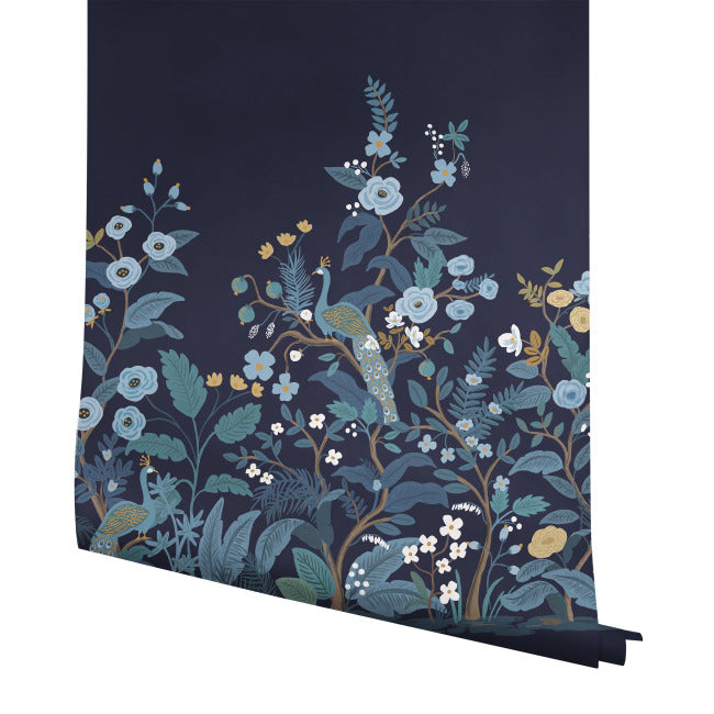 Rifle Paper Co Peacock Wallpaper Mural - Navy