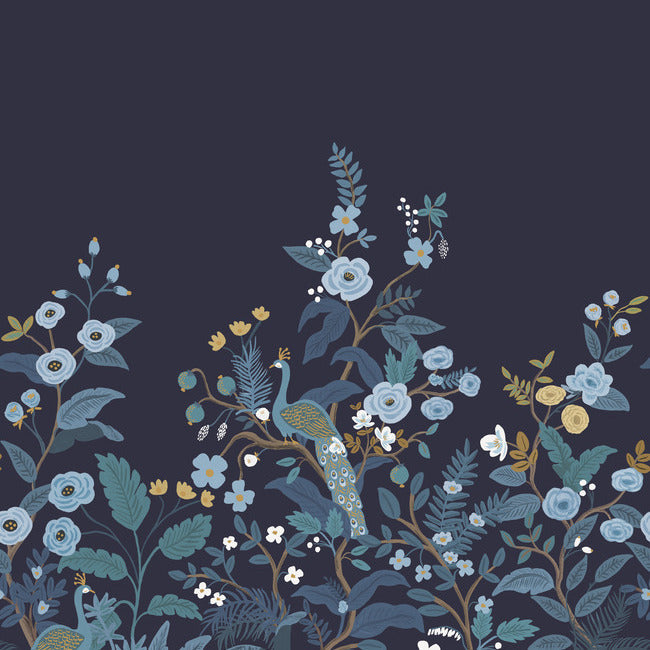 Rifle Paper Co Peacock Wallpaper Mural - Navy
