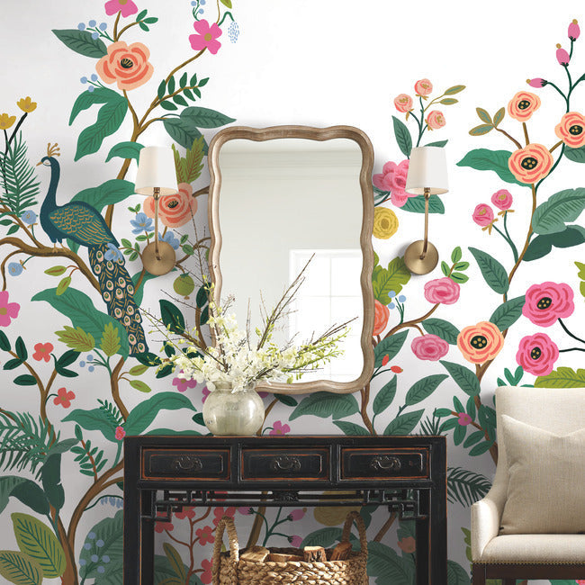 Rifle Paper Co Peacock Wallpaper Mural - White