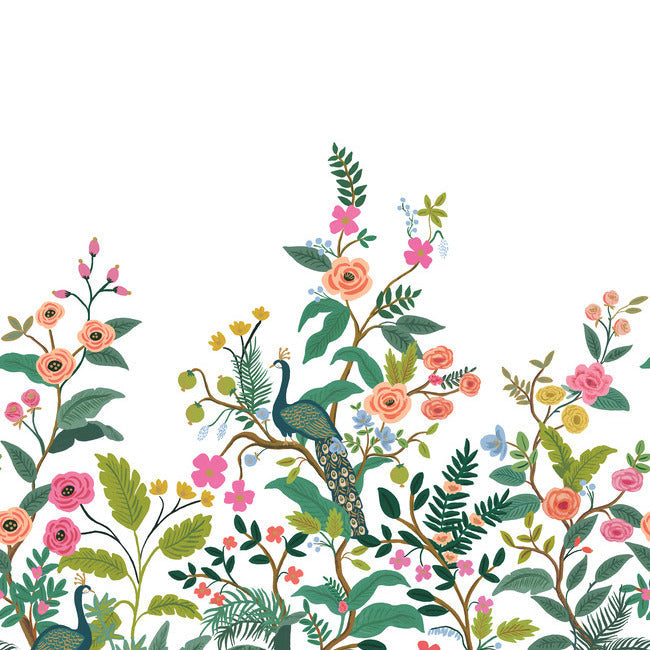 Rifle Paper Co Peacock Wallpaper Mural - White