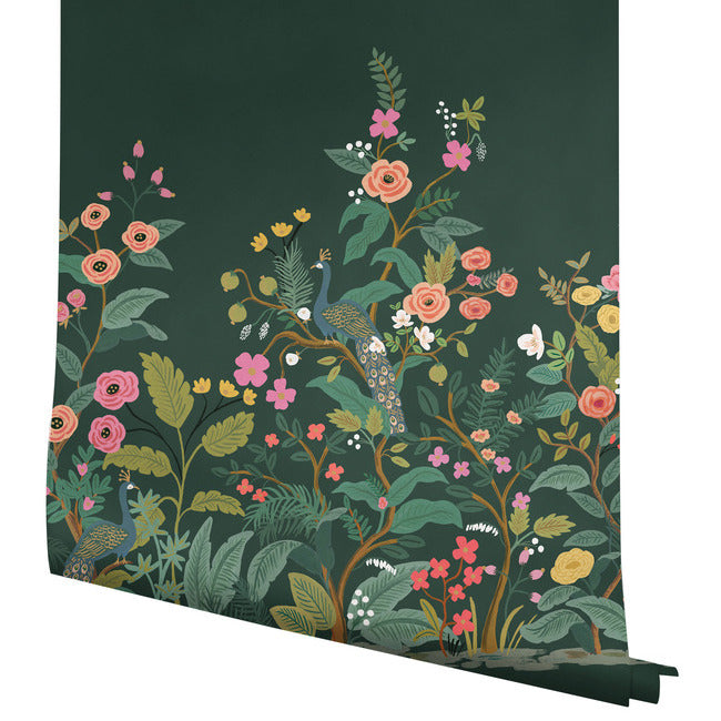 Rifle Paper Co Peacock Wallpaper Mural - Emerald