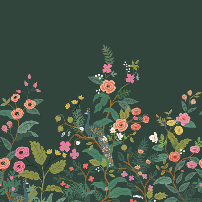 Rifle Paper Co Peacock Wallpaper Mural - Emerald