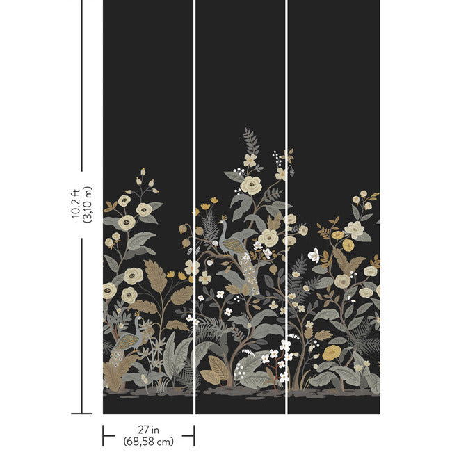 Rifle Paper Co Peacock Wallpaper Mural - Black