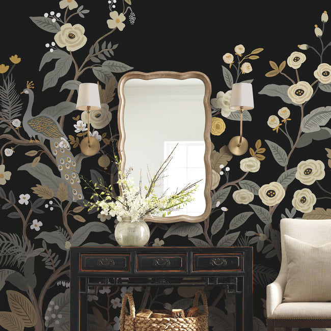 Rifle Paper Co Peacock Wallpaper Mural - Black