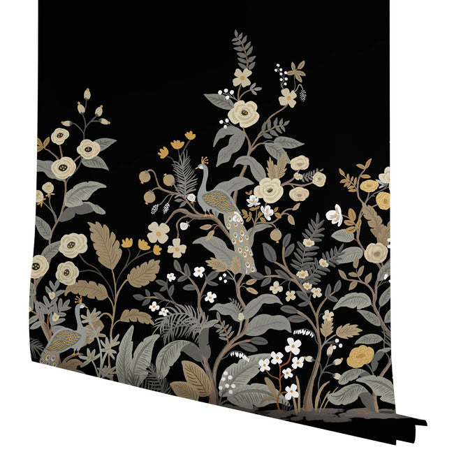 Rifle Paper Co Peacock Wallpaper Mural - Black