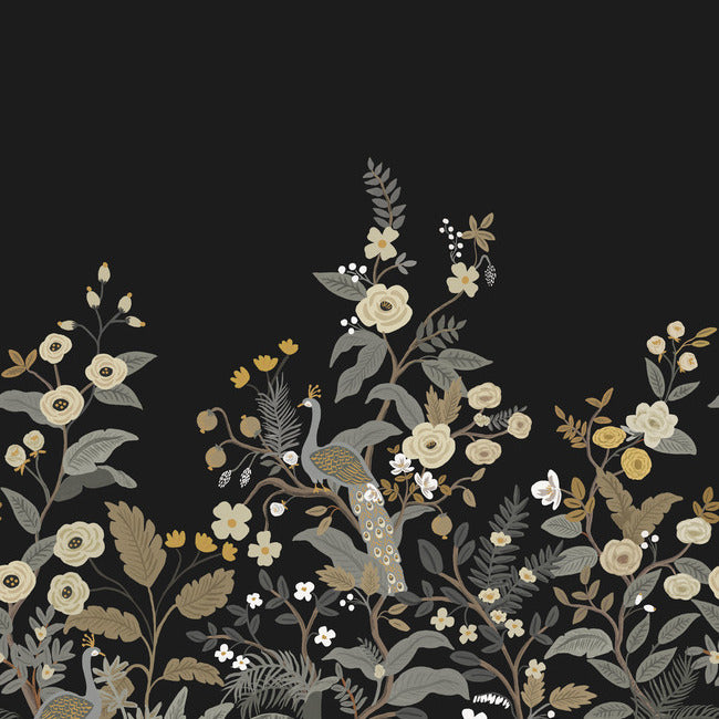 Rifle Paper Co Peacock Wallpaper Mural - Black
