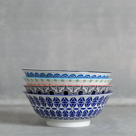 Stamped Serving Bowl - Blue Geo