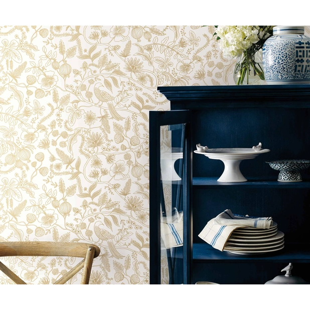 Rifle Paper Co Aviary Peel & Stick Wallpaper - Metallic Gold & Cream