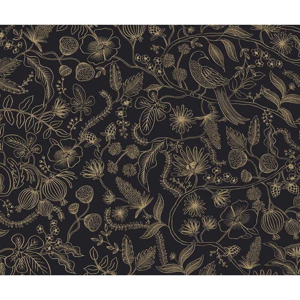 Rifle Paper Co Aviary Peel & Stick Wallpaper - Metallic Gold & Black