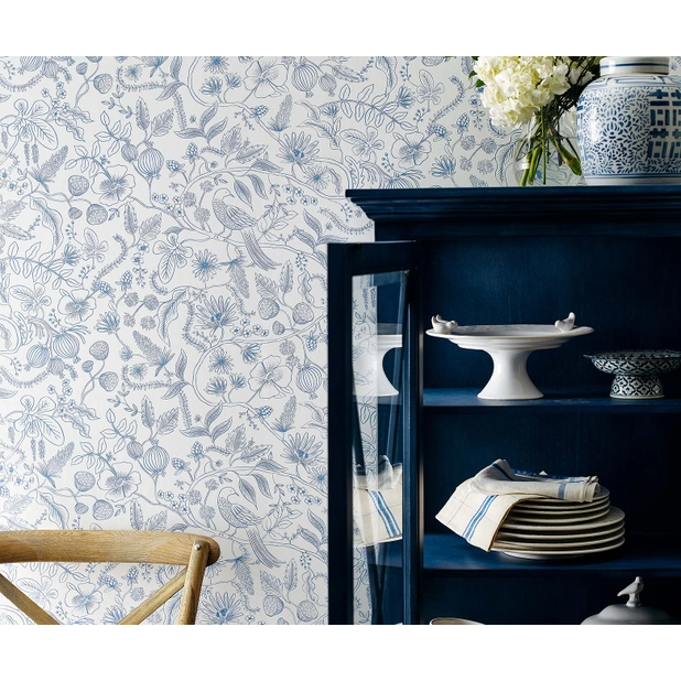 Rifle Paper Co Aviary Peel & Stick Wallpaper - Blue & Cream