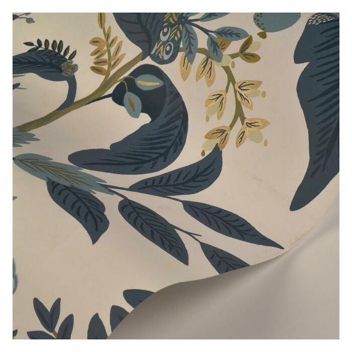 Rifle Paper Co Peacock Wallpaper - Blue & White